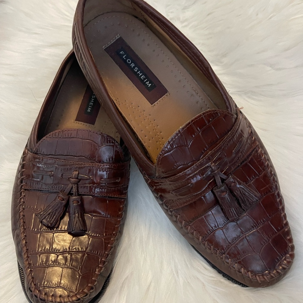 Florsheim Brown Leather Slip-On Loafers with Tassels